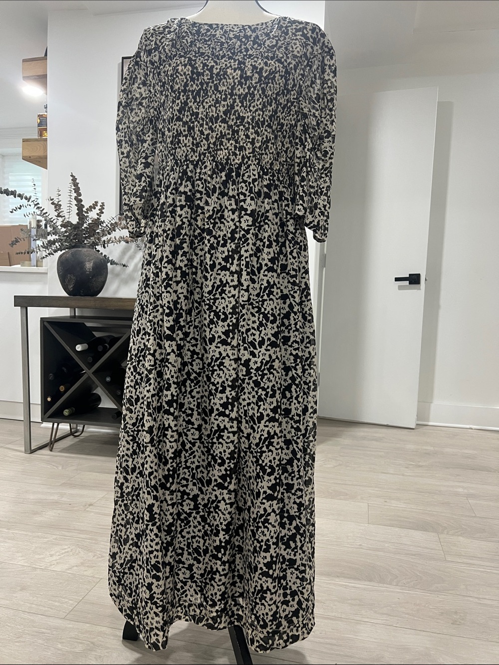Rebecca Taylor Black & Cream Floral Print Maxi Dress